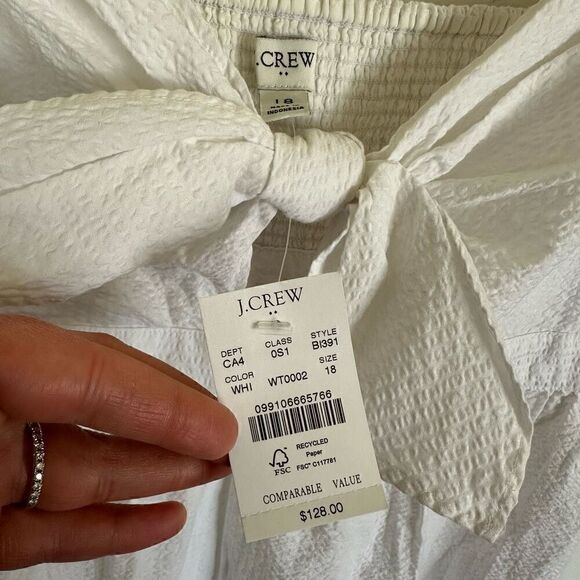 J. Crew Factory Women’s White Seersucker Tie Front Midi Dress - Picture 6 of 13